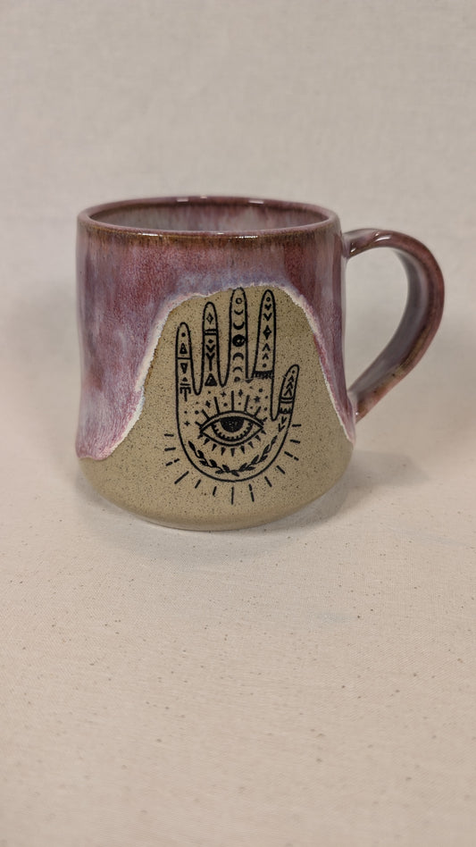 Mystical Mug - Purple with Hand, Hamsa, crystal and potion