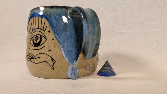 Mystical Mug - Blue with Hand, Eye, Moth and Moon Phases