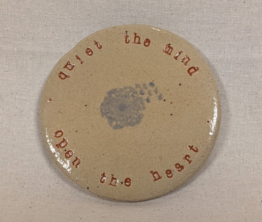Ram Dass Inspired Stoneware Ceramic Coaster - Flowers Soft Blue dandelion