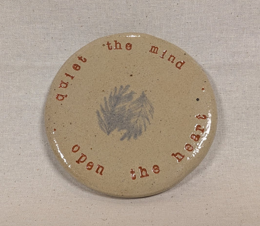 Ram Dass Inspired Stoneware Ceramic Coaster - Feathers Soft blue