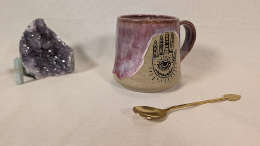 Mystical Mug - Purple with Hand, Hamsa, crystal and potion