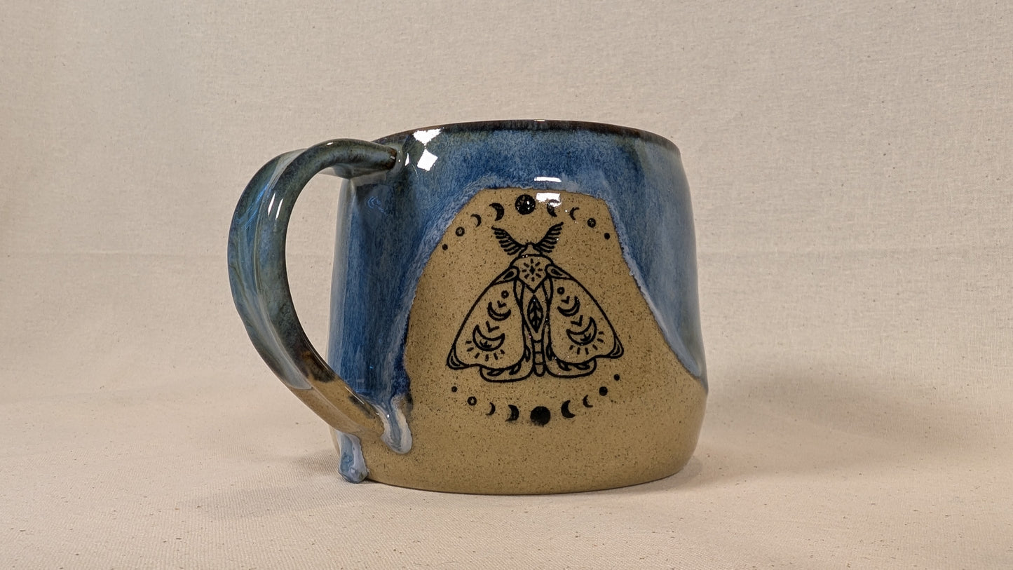 Mystical Mug - Blue with Hand, Eye, Moth and Moon Phases