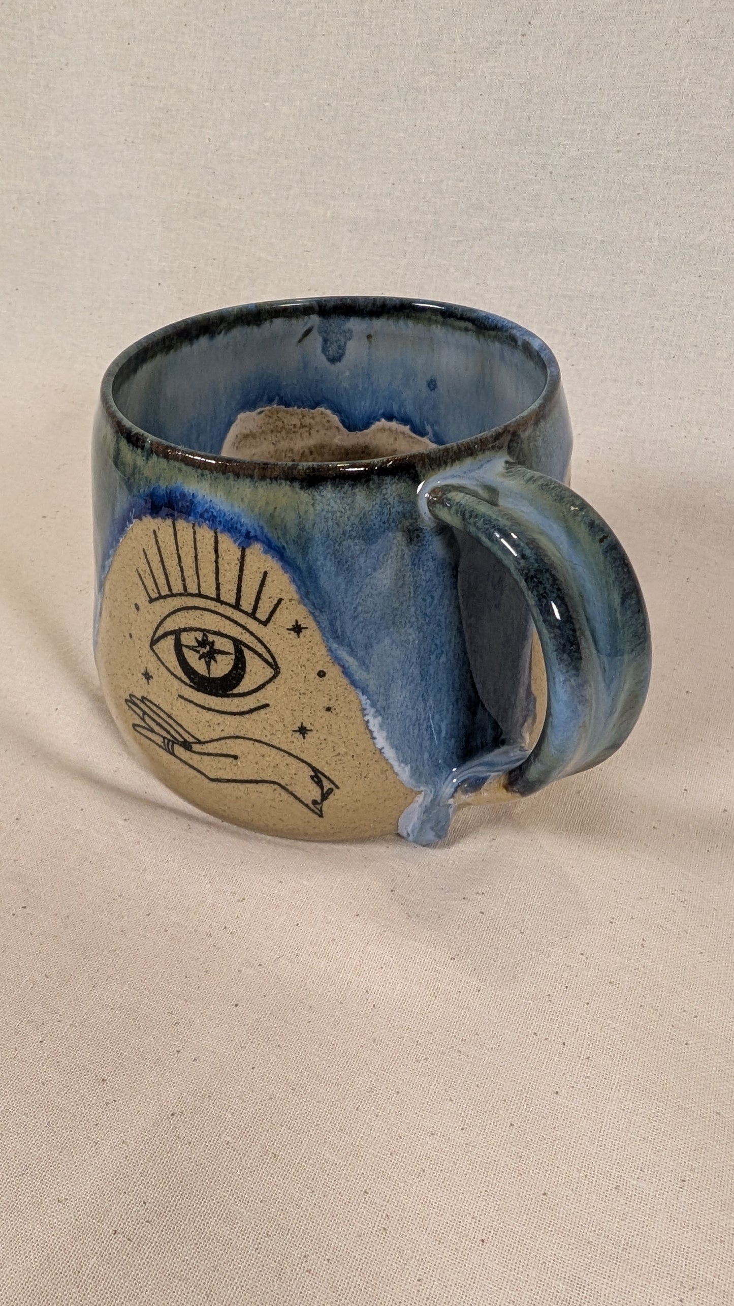 Mystical Mug - Blue with Hand, Eye, Moth and Moon Phases