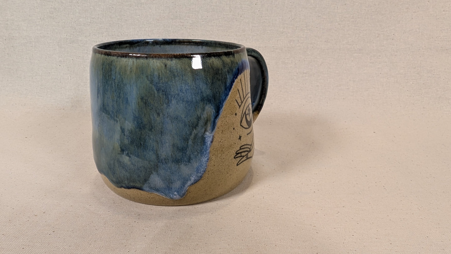 Mystical Mug - Blue with Hand, Eye, Moth and Moon Phases