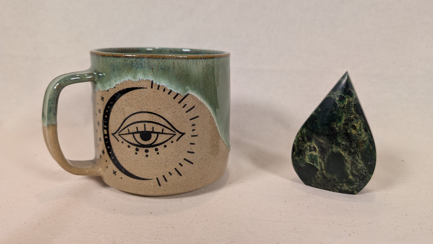 Mystical Mug - Green with Moon , Stars and Eye