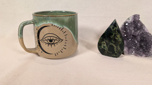 Mystical Mug - Green with Moon , Stars and Eye