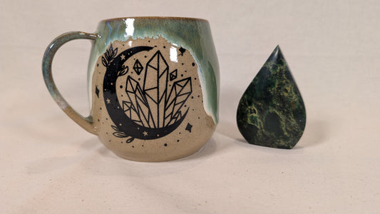 Mystical Mug - Green with Moon and Crystals