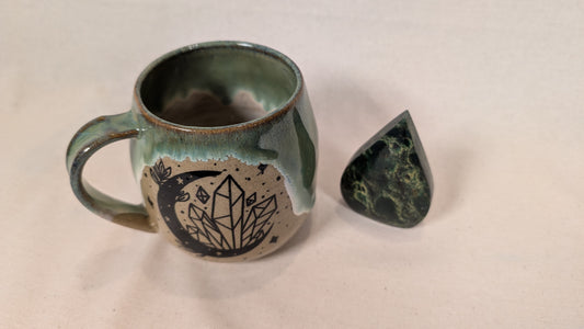Mystical Mug - Green with Moon and Crystals