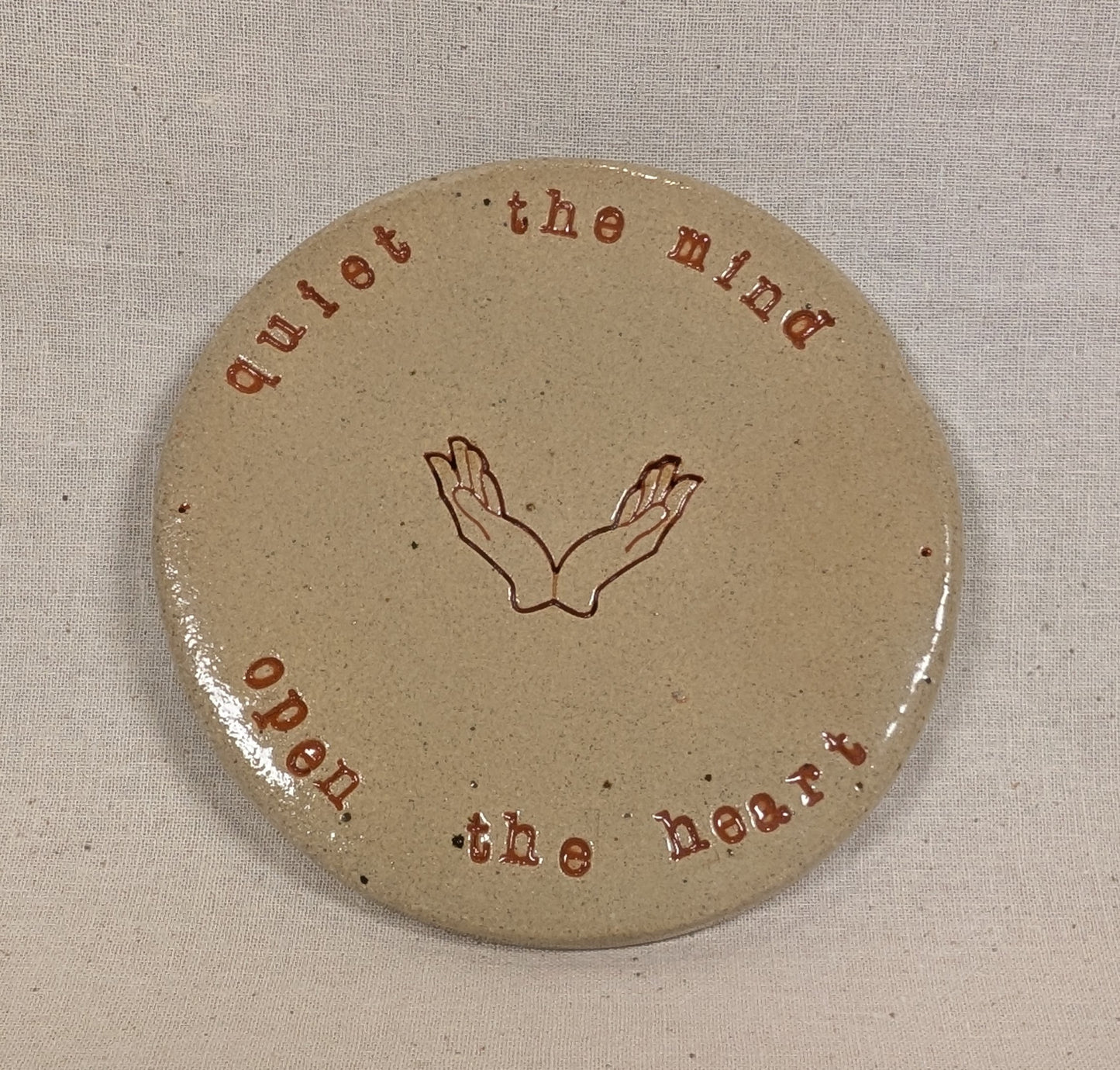 Ram Dass Inspired Stoneware Ceramic Coaster - Open hands