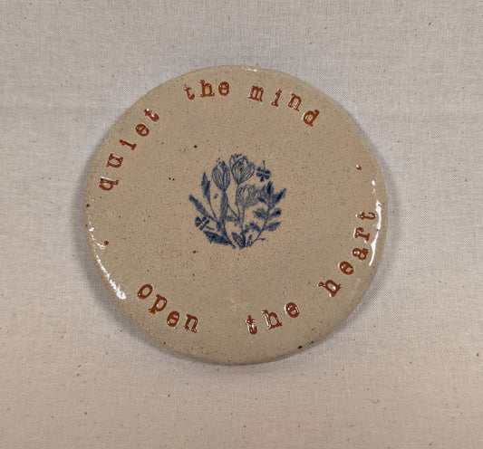 Ram Dass Inspired Stoneware Ceramic Coaster - Flowers Soft Blue