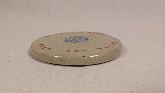 Ram Dass Inspired Stoneware Ceramic Coaster - Flowers Soft Blue