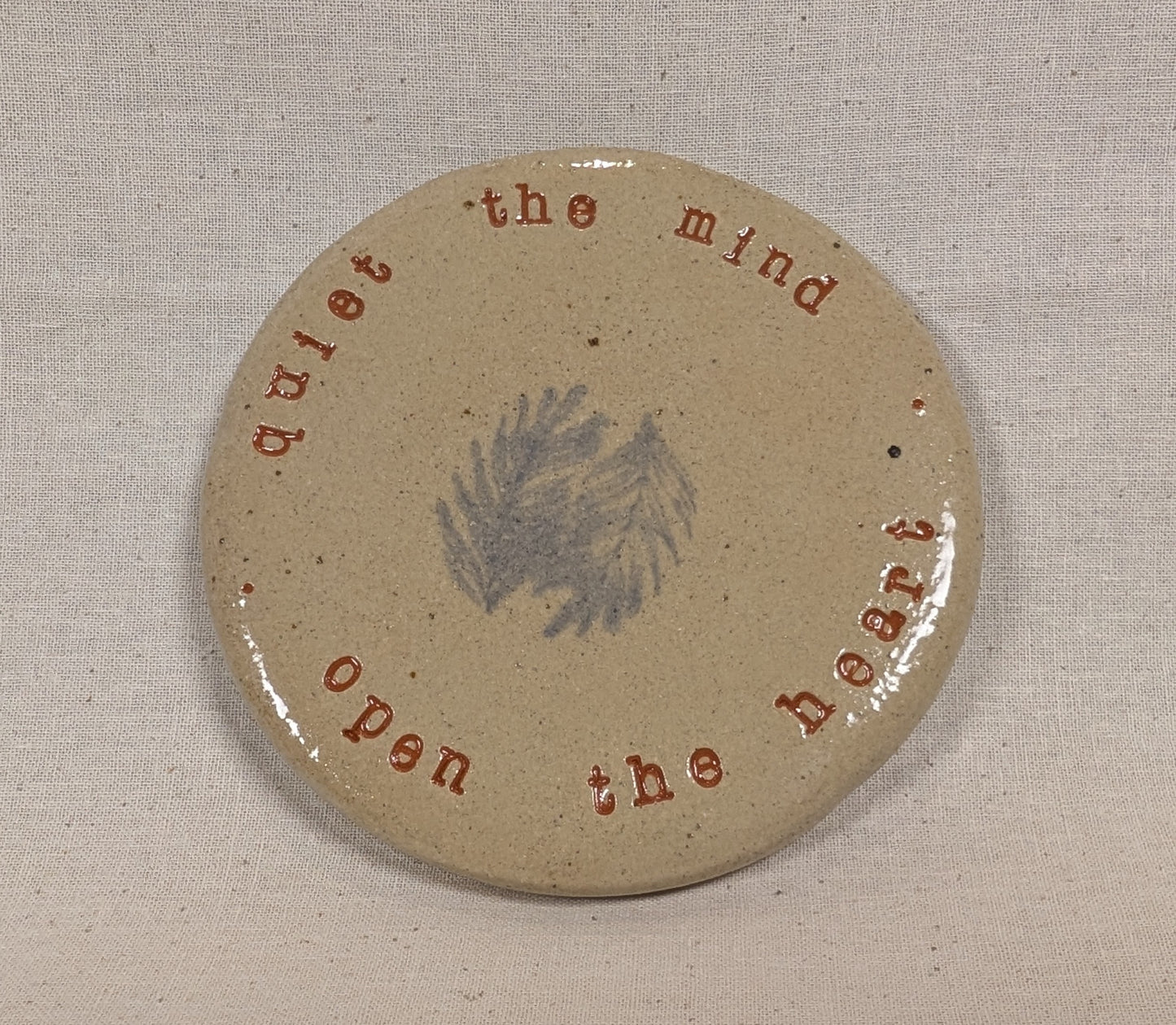 Ram Dass Inspired Stoneware Ceramic Coaster - Feathers Soft blue