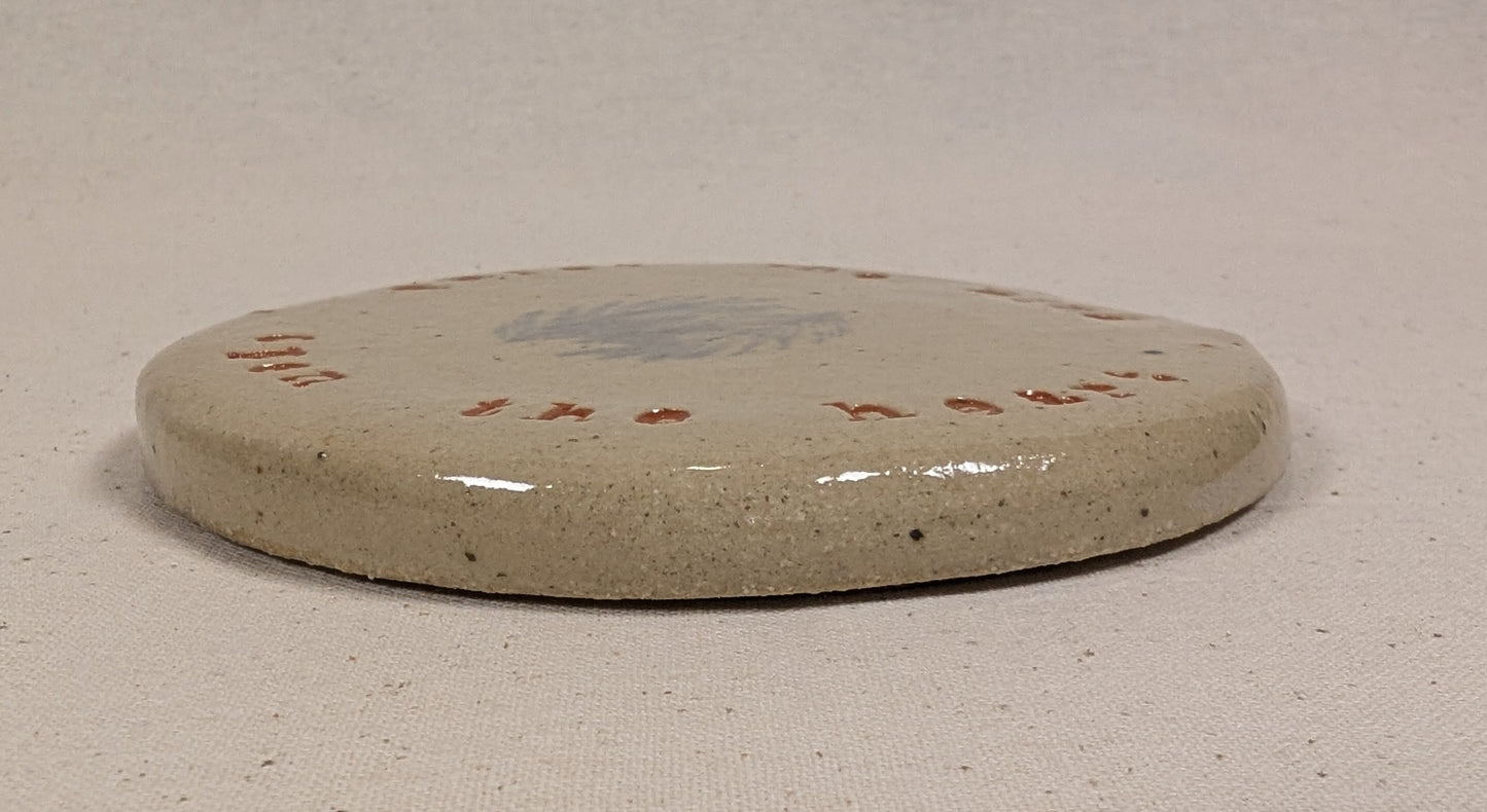 Ram Dass Inspired Stoneware Ceramic Coaster - Feathers Soft blue